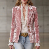 Fongt Autumn And Winter Design With A Sense Of Round Neck Opening Fork Long Coat Trousers Casual Fashion Set