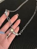 Stone Decor Astral Link Chain Necklace-Outfit