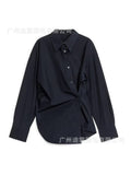 Fongt Women's Long-Sleeved Solid-Colored Shirt Design Feels Thin Waist