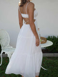 Ruched Tie-Up Strappy Maxi Dress-Outfit