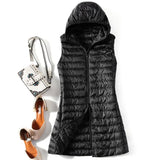 Autumn Winter New Thin Slim Down Jacket Hooded Down Vest Female In Long Vest Coat Inside Build Tide-Outfit
