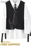 Spring Autumn Women's Two-Piece Sets Streetwear Fashion Tooling Style Vest And Solid Loose Long Sleeve Shirts Female