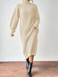 Fongt Women's Sweater Skirt Fashion Jacket High-Necked Long-Sleeved Knitted Skirt Solid-Colored Inside Skirt