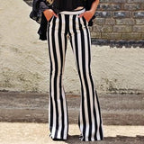 Black Vertical Striped High Waist Pocket Wide Leg Bell