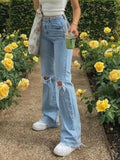 Washed High Waist Knee Ripped Jeans-Outfit