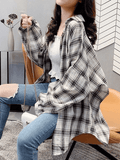 Checkered Baggy Long Sleeve Button Blouse-Outfit