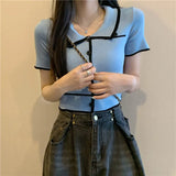 Silk Short-Sleeved T-Shirt Women's Summer 2025 New Design Sense Bm Short Polo Collar Knitting Top