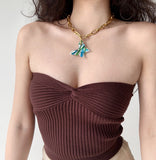 Fongt Summer New Design Sexy Chest Cross-Temper Sexy Knotted Broth Knitting