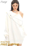 Y2K Gothic Oversized Sweater Women Punk Grunge Zipper Knitted Jumper Sexy Loose Casual Off Shoulder Chic Pullover