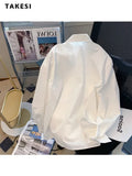 Summer Fashion Casual Loose Long Sleeve Single Breasted Shirt Spring Women's Pockets Turn-Down Collar Bow White Blouse