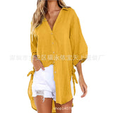 Fongt / Summer 2024 Women's New Linen Cotton Linen Shirt Irregular Cardigan