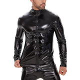 Fongt For Men's PVC High Bright Patent Leather Coat Sexy Leather Leather Coat No Odor Size Accurate-Outfit