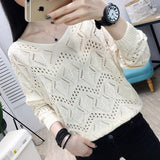 Fongt 2023 New Women's Loose V-Neck Hollowed-Out Thin Top Burst Sweater Knit Bottom Bat Shirt-Outfit