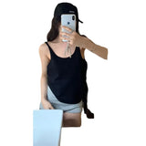 Bare-Back Sleeveless Knitted Sling Girls Summer Slim Vest Unique Exquisite Gray Top-Outfit