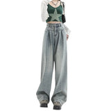 Fongt Ancient Ways Vertical Sense Jeans Female Spring And Summer Design Sense High Waist Hot Girl Small Loose Straight Tube Mop The Floor Wide Leg Trousers-Outfit
