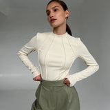 Fongt Bottom Shirt Autumn Winter Round Collar Tight Edge T Shirt Female Tight Temperament Commuter Top Women's