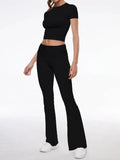 Short Sleeve Cropped Top Fold-over Flare Pants Set-Outfit