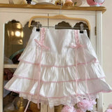 Kawaii Lolita Style Pleated Skirts Women High Waist Pink Bandage Fairy Y2k Aesthetic Skirt Cute Faldas Mujer Moda 2023-Outfit