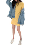 Fongt Summer New Korean Version Slim Solid Color Short-Sleeved T-Shirt Women Long Dress Women's