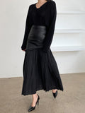 Fongt 100-Fold Skirt Women's Dress 2025 Autumn New Korean Leather Splicing Color Slimming Skirt Women's Tide