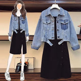 Fongt 2024 New Large Size Women's Denim Jacket Dress Two Suits Age Reduction Show Thin And Loose Tide-Outfit