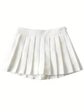 Summer Solid Pleated Mini Skirt, Y2K Cute Skirt For Spring & Summer, Women's Clothing-Outfit