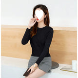 Fongt Autumn And Winter High-Waisted Short Round Neck Long Sleeves Knitted Waist Small Man Short Shirt