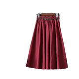 Fongt New College Wind Small Fresh Literary A Word Skirt Versatile Long Skirt Female Send Belt-Outfit