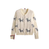 Fongt Spring And Autumn Women's Round-Neck Knitted Shirt Jacket Puppy Pattern Sweater Women Put On The Long Sleeve Design Sense