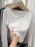 Design Sense Small Slim Solid Color Long-Sleeved T-Shirt Spring New Thin V-Collar White Bottomed