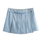 New Pleated Fashion Short Denim Skirt 6147102-Outfit