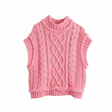 New Women Knit Crop Sweater Vest sleeveless Warm Casual Fashion Cropped Knitted Woman Sweaters Pullover