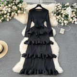 Fongt Banquet Dress High-End Light Luxury Niche Leaf-Side Cake Dress Heavy Industry Folds Long Dress
