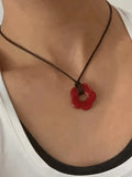 Hollow Out Flower Pendant Rope Necklace-Outfit