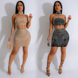 Fashion Women's Sleeveless Sling Hot Diamond Dress-Outfit