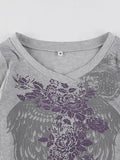 Floral Rhinestone Long Sleeve Crop Top-Outfit