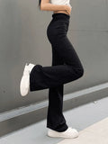 High Waist Solid Flare Leg Pants-Outfit