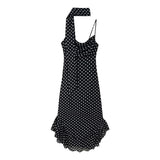 Fongt Women's Explosive Sling Ribbon Loaf Side Sling Wave Point Scarf Dress