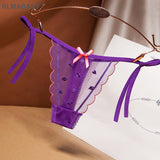 Transparent Embroidery Mesh Thong Bandage Bow Strap Women Fashion Underwear Panties Briefs Hot Gilr Love G-String