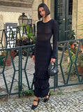 Fongt Leaf Side Knitted Dress Autumn And Winter 2024 Impact Color Splicing Elegant Retro