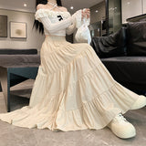 Solid Color High Waist Umbrella Maxi Skirt-Outfit
