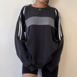 Style Color Sprouting And Splicing Loose Long-Sleeved Round-Neck Sweater 2023 Autumn New Leisure Sports Jacket-Outfit