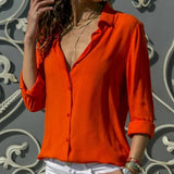 Long Sleeve Solid V-Neck Chiffon