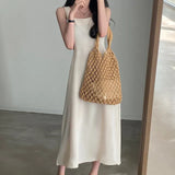 Fongt Chic Summer French Hepburn Wind Square Collar Dew Collarbone Waist Show Thin Big Pendulum A Line Dress Woman-Outfit