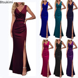 Summer Dress Women Elegant Long Dress for Women Deep V Neck Ankle Length Evening Party Dresses Female Vestidos De