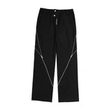 trendy brand men black zipper design slit slightly flared pants vertical feeling straight casual pants retro trousers-Outfit