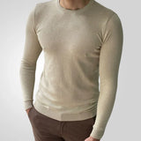 Fongt Men's Spring Thin Round Collar Slim Bottom Knitted Shirt Long-Sleeved Thin Sweater