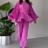 Fongt 2025 New Round-Neck Bat Sleeve Folding Top-Up Temperament Elegant Set