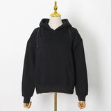Casual Solid Sweatshirt For Women Hooded Collar Long Sleeve Hollow Out Minimalist Sweatshirts Female Fashion