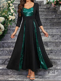 Fongt Solid-Colored Small V-Necked Brightlied Elegant Long-Sleeved A-Character Ladies